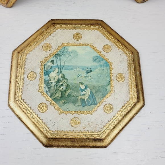 Vintage Italian Wall Art Wood Plaques Florentine Toleware Tole Art Gold Gilt - Picture 11 of 16